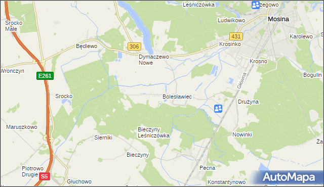 mapa Bolesławiec gmina Mosina, Bolesławiec gmina Mosina na mapie Targeo