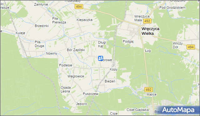 mapa Borowe gmina Wręczyca Wielka, Borowe gmina Wręczyca Wielka na mapie Targeo