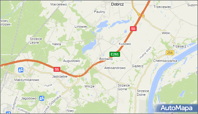 mapa Borówno gmina Dobrcz, Borówno gmina Dobrcz na mapie Targeo