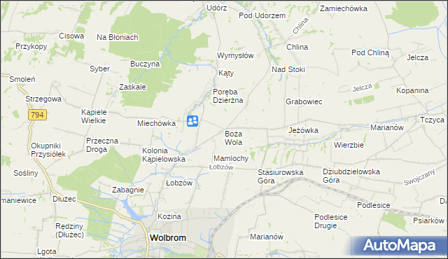mapa Boża Wola gmina Wolbrom, Boża Wola gmina Wolbrom na mapie Targeo