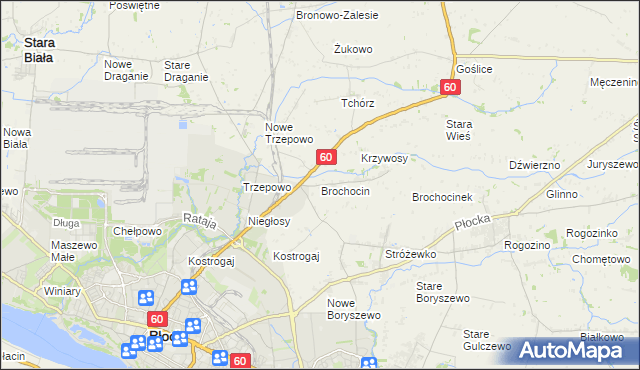 mapa Brochocin gmina Radzanowo, Brochocin gmina Radzanowo na mapie Targeo