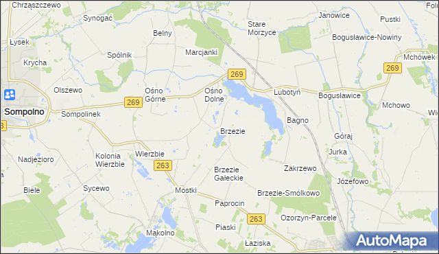 mapa Brzezie gmina Babiak, Brzezie gmina Babiak na mapie Targeo