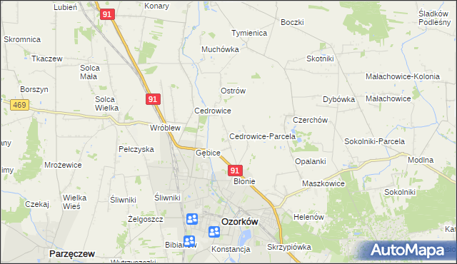 mapa Cedrowice-Parcela, Cedrowice-Parcela na mapie Targeo