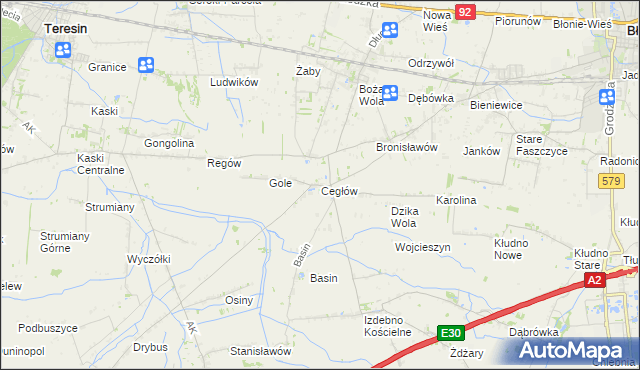 mapa Cegłów gmina Baranów, Cegłów gmina Baranów na mapie Targeo