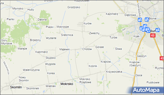 mapa Chotów gmina Mokrsko, Chotów gmina Mokrsko na mapie Targeo