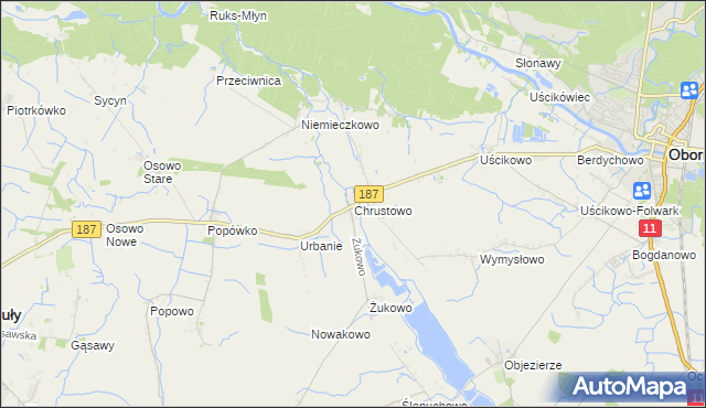 mapa Chrustowo gmina Oborniki, Chrustowo gmina Oborniki na mapie Targeo