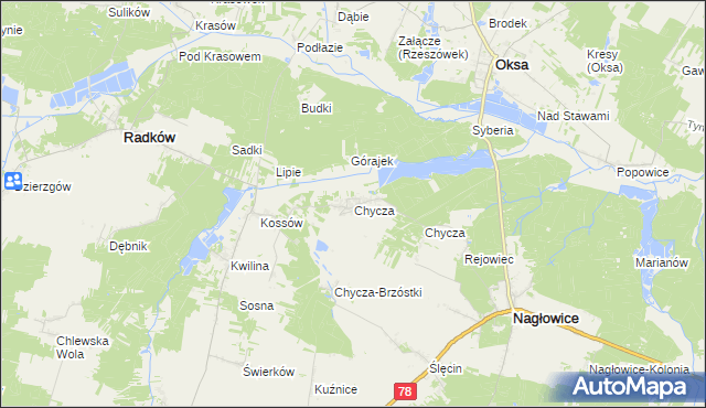 mapa Chycza, Chycza na mapie Targeo