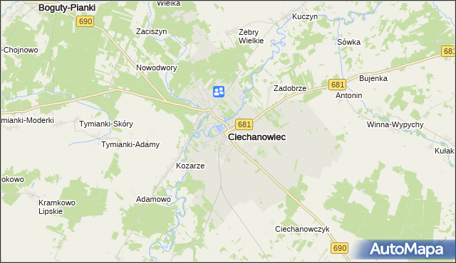 mapa Ciechanowiec, Ciechanowiec na mapie Targeo