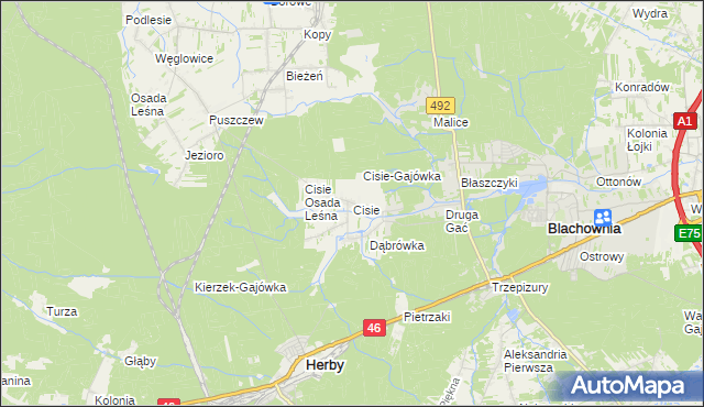 mapa Cisie gmina Blachownia, Cisie gmina Blachownia na mapie Targeo