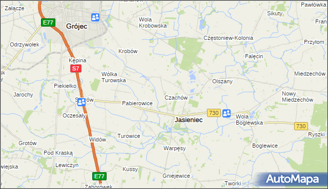 mapa Czachów gmina Jasieniec, Czachów gmina Jasieniec na mapie Targeo