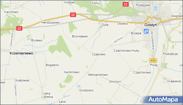 mapa Czajkowo gmina Gostyń, Czajkowo gmina Gostyń na mapie Targeo