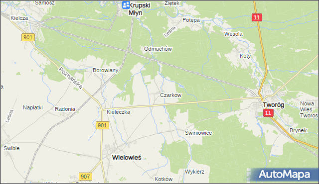 mapa Czarków gmina Wielowieś, Czarków gmina Wielowieś na mapie Targeo