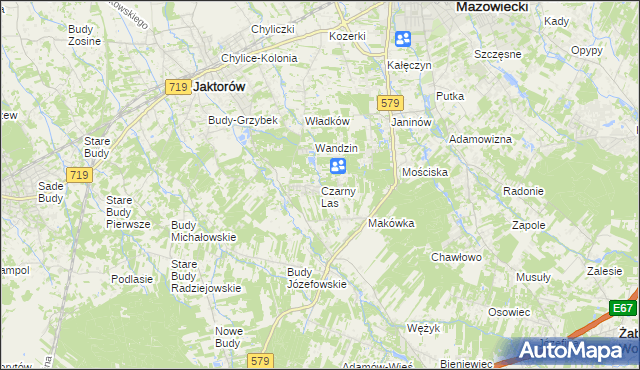 mapa Czarny Las gmina Grodzisk Mazowiecki, Czarny Las gmina Grodzisk Mazowiecki na mapie Targeo