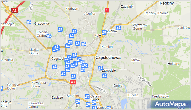 mapa Częstochowy, Częstochowa na mapie Targeo
