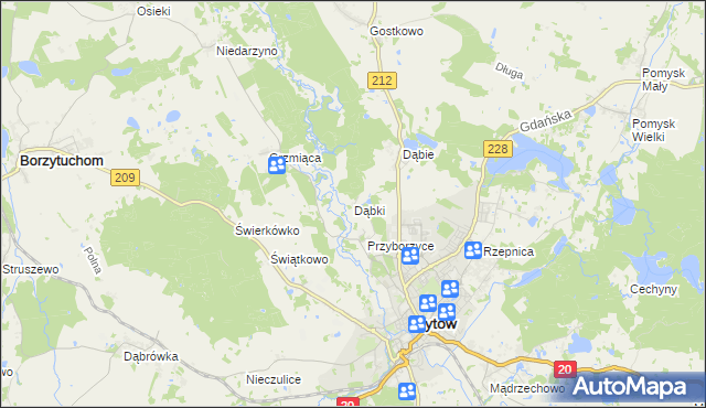 mapa Dąbki gmina Bytów, Dąbki gmina Bytów na mapie Targeo