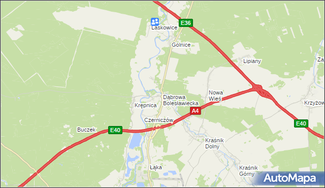 mapa Dąbrowa Bolesławiecka, Dąbrowa Bolesławiecka na mapie Targeo