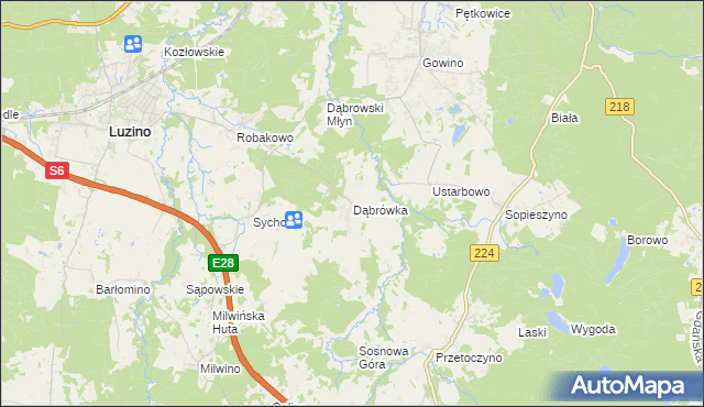 mapa Dąbrówka gmina Luzino, Dąbrówka gmina Luzino na mapie Targeo