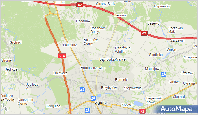 mapa Dąbrówka-Malice, Dąbrówka-Malice na mapie Targeo