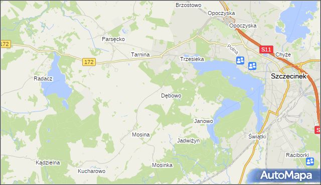 mapa Dębowo gmina Szczecinek, Dębowo gmina Szczecinek na mapie Targeo