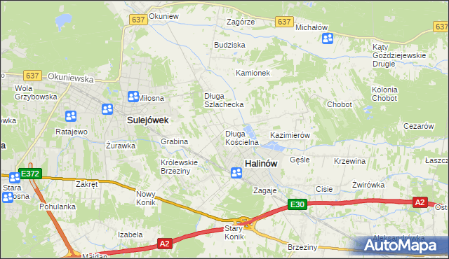 mapa Długa Kościelna, Długa Kościelna na mapie Targeo