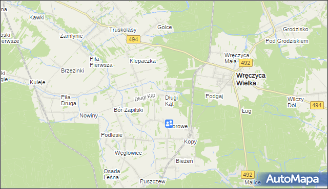 mapa Długi Kąt gmina Wręczyca Wielka, Długi Kąt gmina Wręczyca Wielka na mapie Targeo