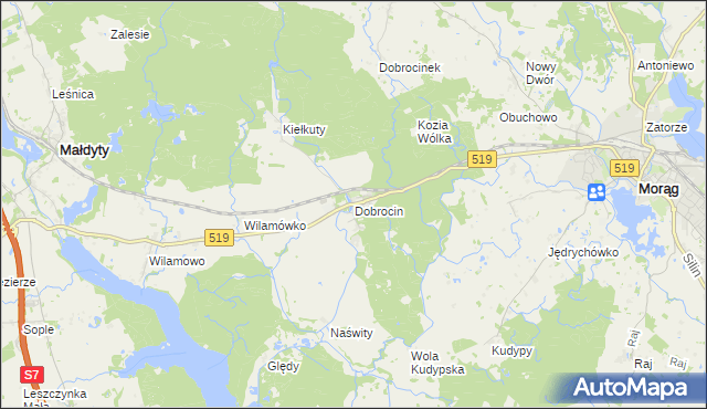 mapa Dobrocin gmina Małdyty, Dobrocin gmina Małdyty na mapie Targeo