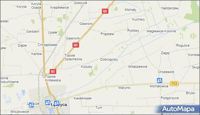 mapa Dobrogosty gmina Łęczyca, Dobrogosty gmina Łęczyca na mapie Targeo