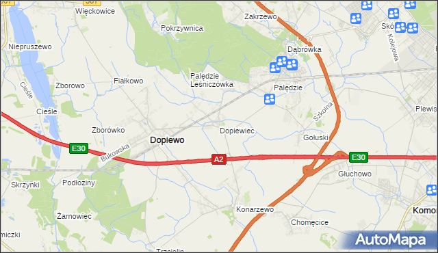 mapa Dopiewiec, Dopiewiec na mapie Targeo