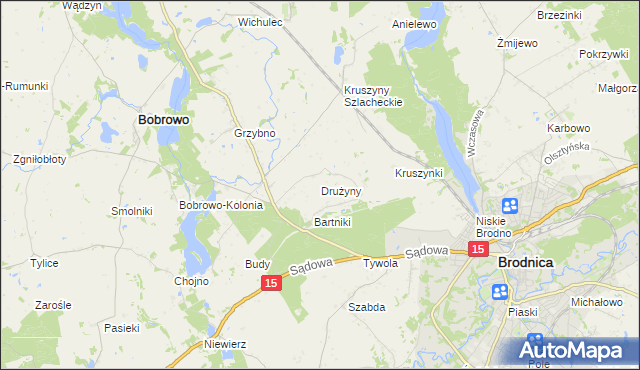 mapa Drużyny gmina Bobrowo, Drużyny gmina Bobrowo na mapie Targeo