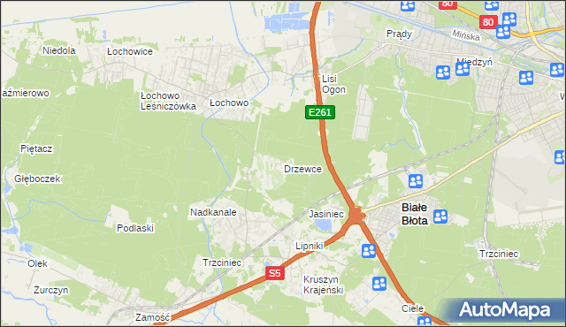 mapa Drzewce gmina Białe Błota, Drzewce gmina Białe Błota na mapie Targeo