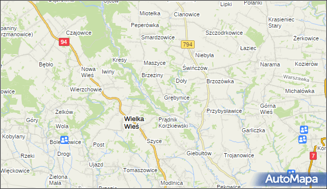 mapa Grębynice, Grębynice na mapie Targeo