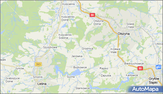 mapa Grodnica gmina Olszyna, Grodnica gmina Olszyna na mapie Targeo