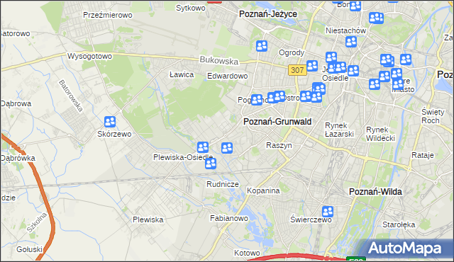 mapa Grunwald gmina Poznań, Grunwald gmina Poznań na mapie Targeo