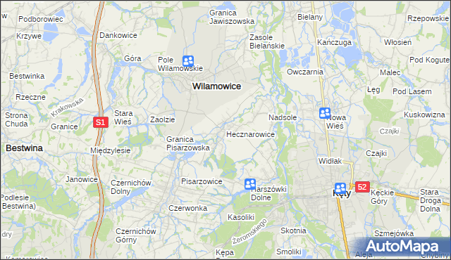 mapa Hecznarowice, Hecznarowice na mapie Targeo