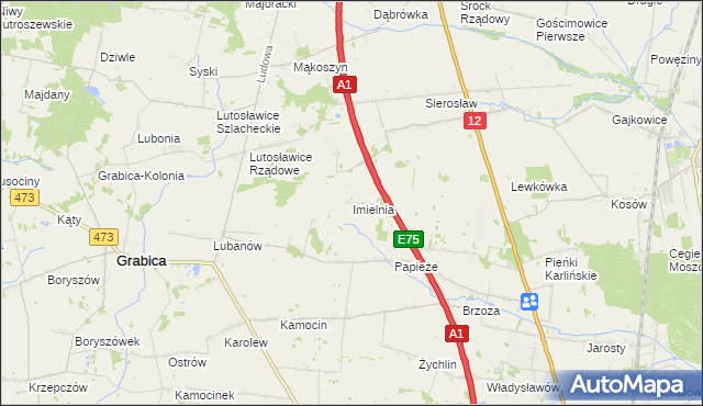 mapa Imielnia gmina Moszczenica, Imielnia gmina Moszczenica na mapie Targeo