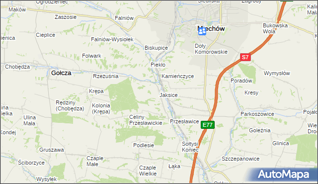 mapa Jaksice gmina Miechów, Jaksice gmina Miechów na mapie Targeo