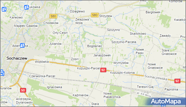 mapa Janaszówek, Janaszówek na mapie Targeo