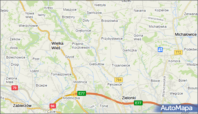 mapa Januszowice gmina Zielonki, Januszowice gmina Zielonki na mapie Targeo