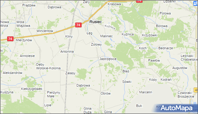 mapa Jastrzębice, Jastrzębice na mapie Targeo