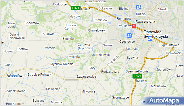 mapa Jędrzejowice gmina Bodzechów, Jędrzejowice gmina Bodzechów na mapie Targeo