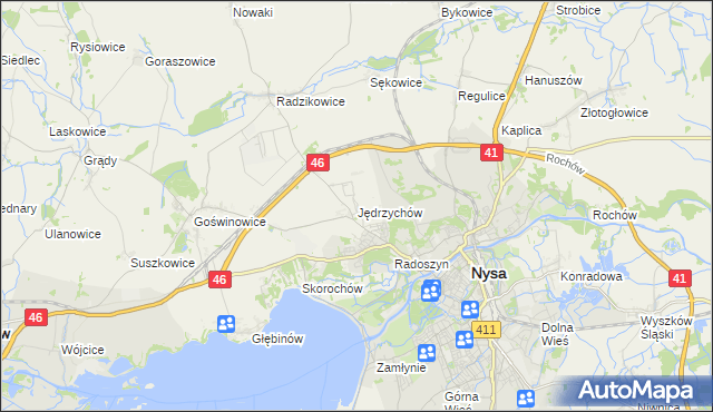 mapa Jędrzychów gmina Nysa, Jędrzychów gmina Nysa na mapie Targeo