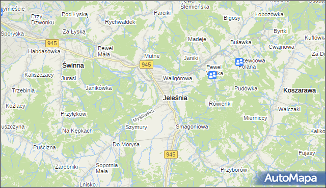 mapa Jeleśnia, Jeleśnia na mapie Targeo