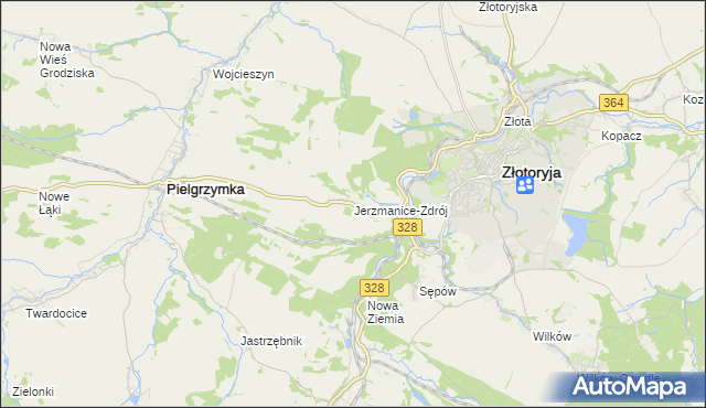 mapa Jerzmanice-Zdrój, Jerzmanice-Zdrój na mapie Targeo