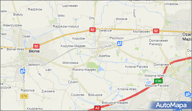 mapa Józefów gmina Ożarów Mazowiecki, Józefów gmina Ożarów Mazowiecki na mapie Targeo