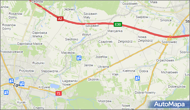 mapa Józefów gmina Zgierz, Józefów gmina Zgierz na mapie Targeo