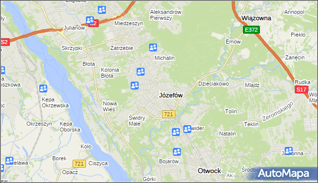 mapa Józefów powiat otwocki, Józefów powiat otwocki na mapie Targeo