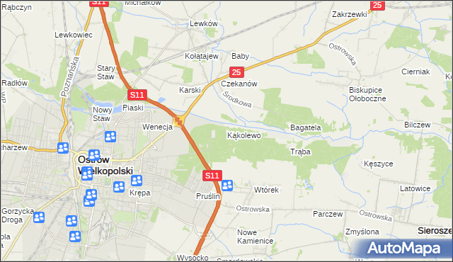mapa Kąkolewo gmina Ostrów Wielkopolski, Kąkolewo gmina Ostrów Wielkopolski na mapie Targeo