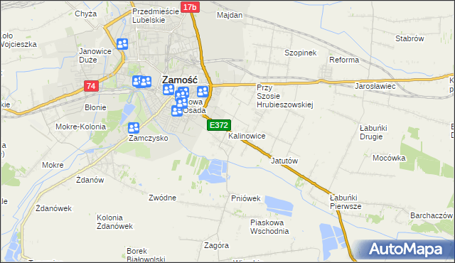 mapa Kalinowice gmina Zamość, Kalinowice gmina Zamość na mapie Targeo