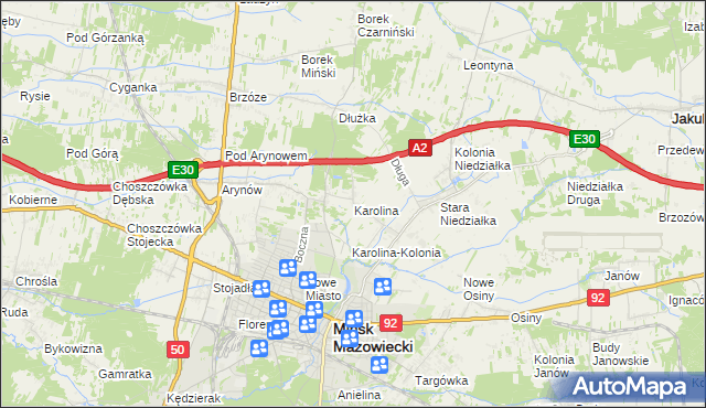 mapa Karolina gmina Mińsk Mazowiecki, Karolina gmina Mińsk Mazowiecki na mapie Targeo