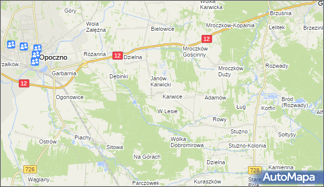 mapa Karwice gmina Opoczno, Karwice gmina Opoczno na mapie Targeo